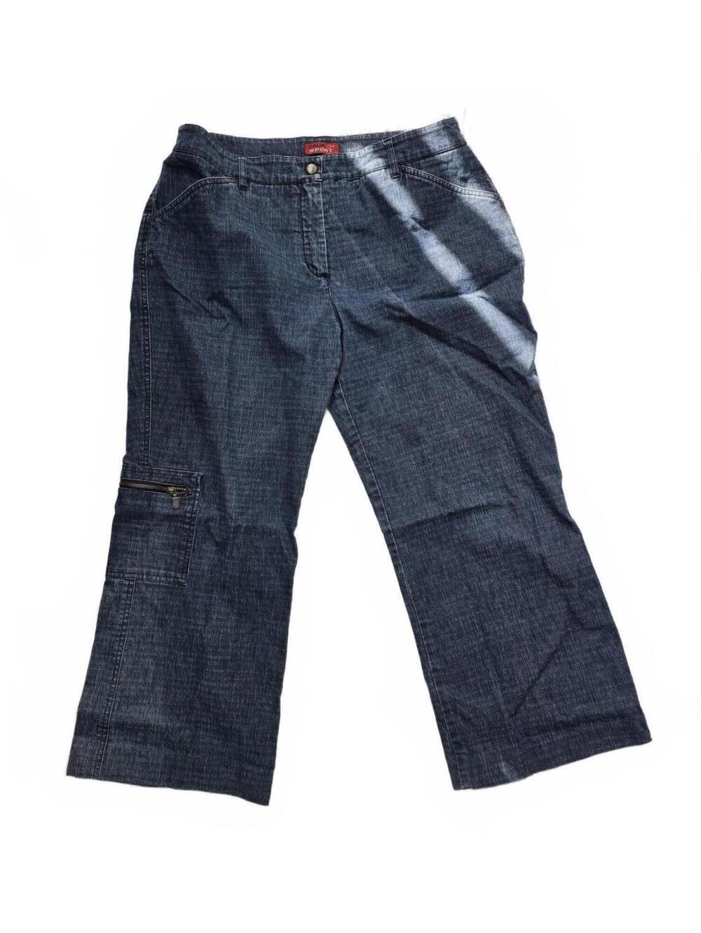 Dalia Sport Denim Dark Wash Cargo Jeans With Zippered Pockets Rollable Cuffs 14P